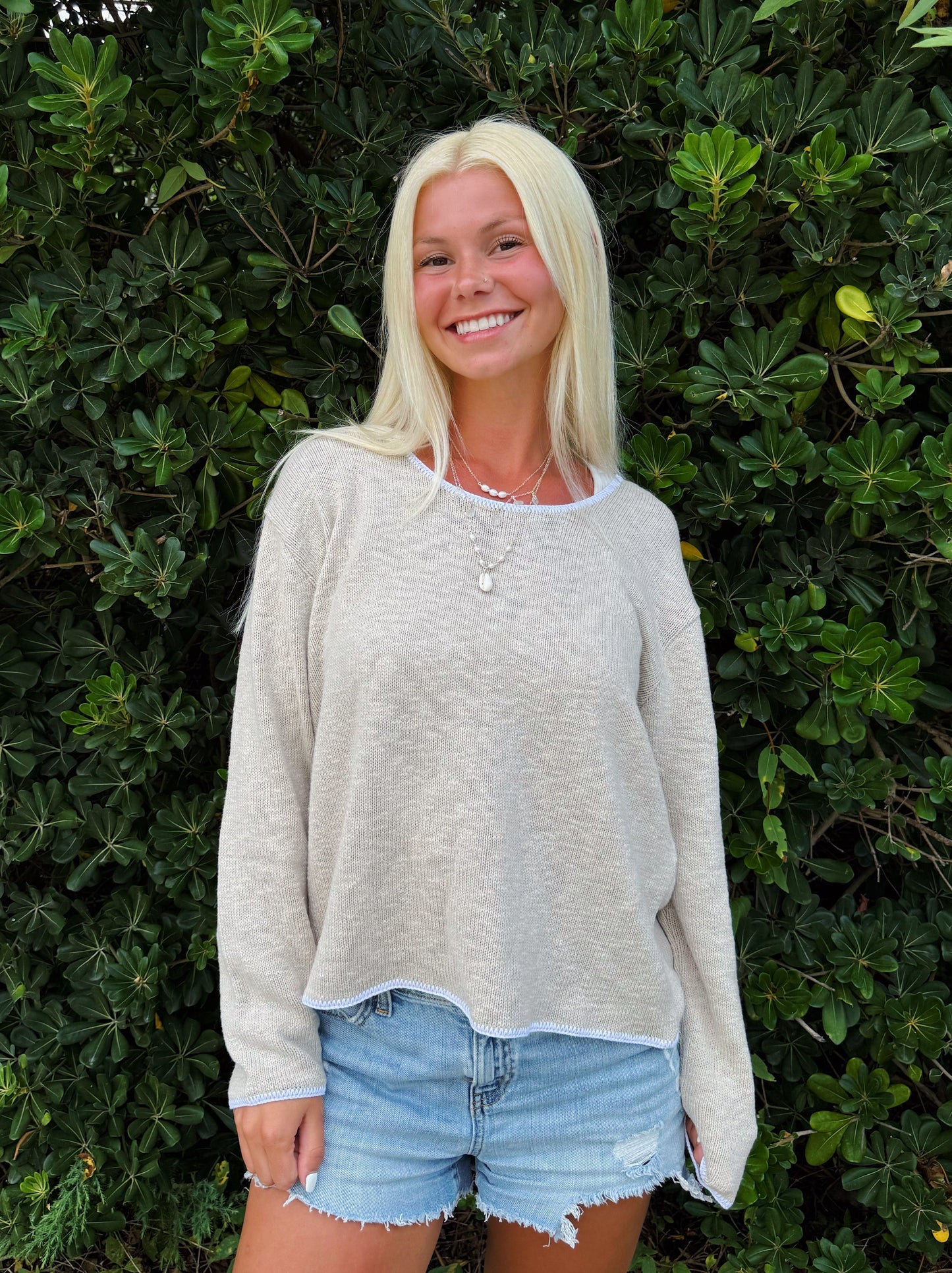 Desert with White Contrast Stitching Sweater