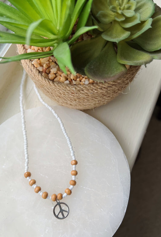 Wooden Peace Sign Necklace