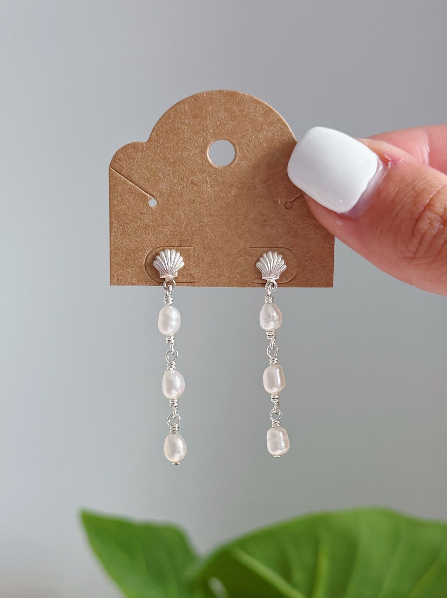 Sterling Silver Shell Studs Baroque Pearl Dangle Earrings