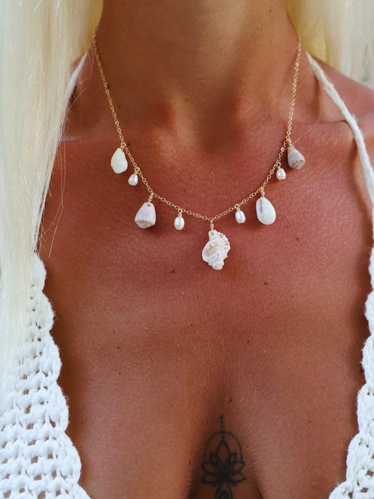 Gold Filled Pastel Shell Baroque Pearl Multi Necklace