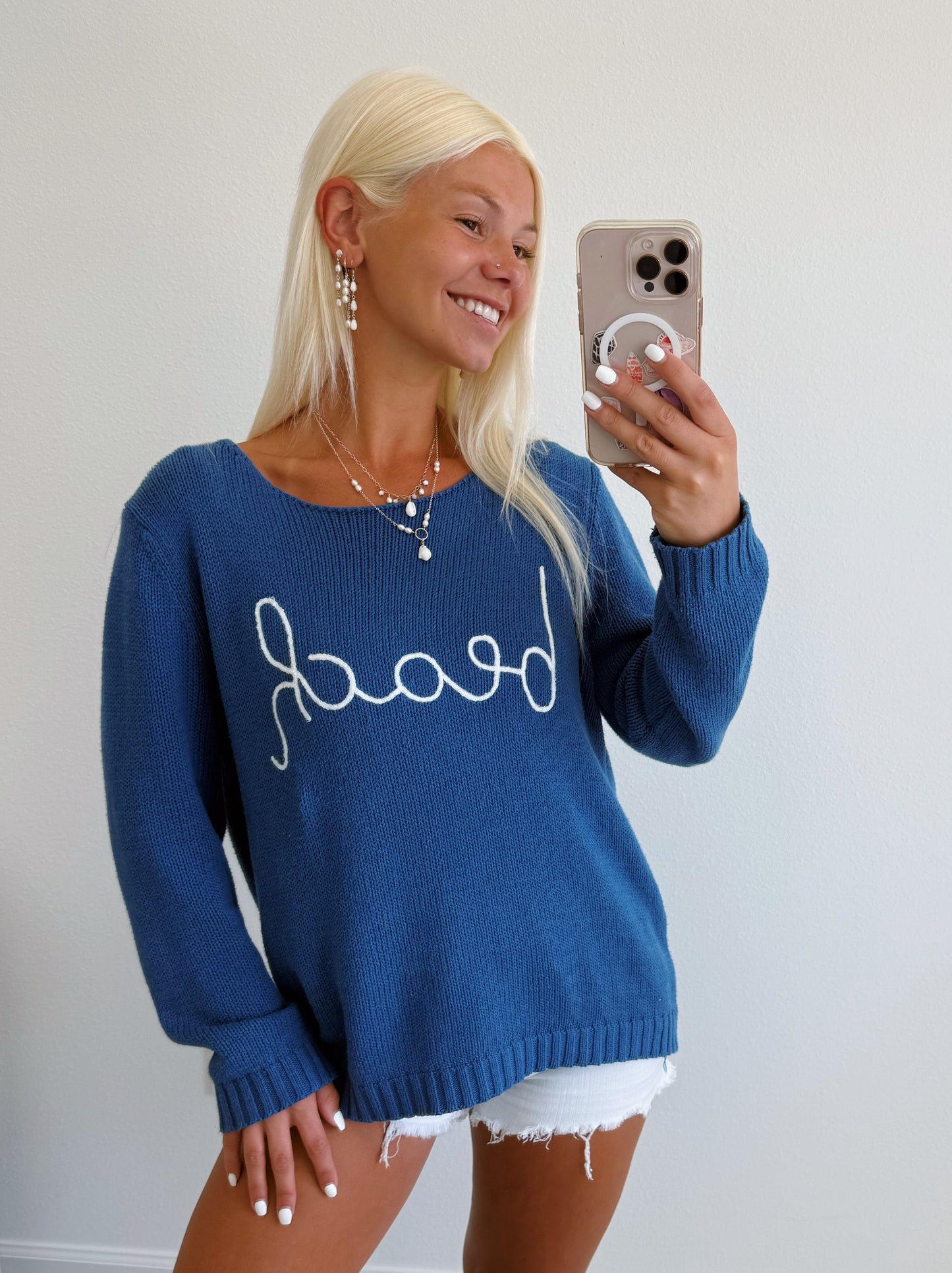 Script Beach Scoop Neck Sweater