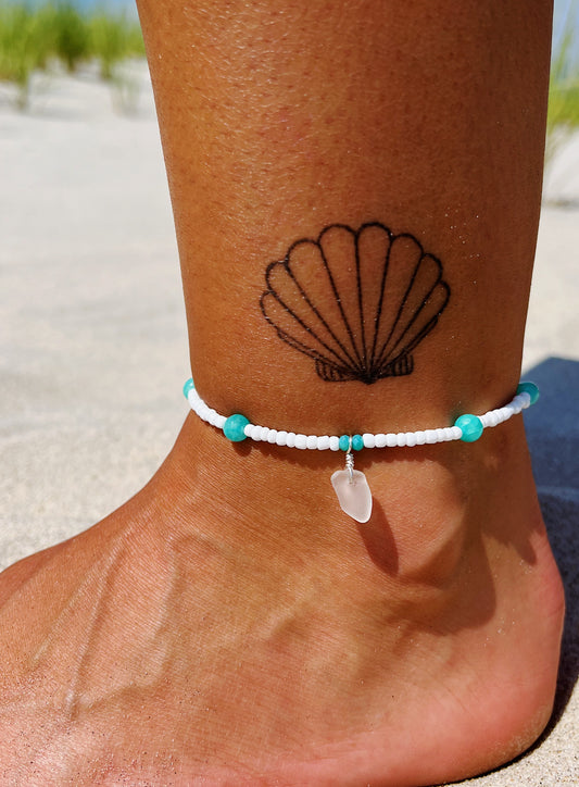 Clear Sea Glass Teal Anklet