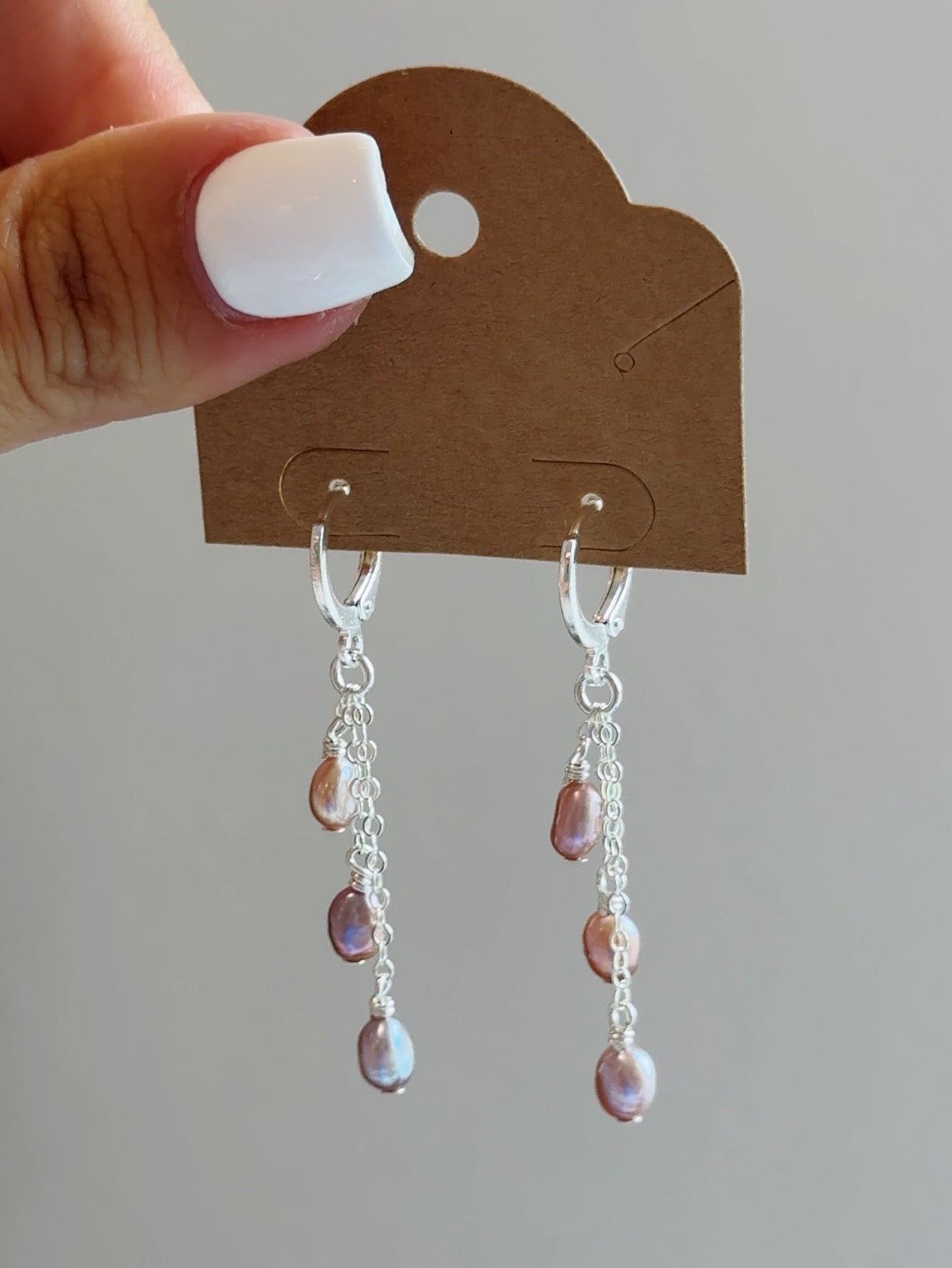 Sterling Silver Triple Drop Mermaid Pearl Hoop Earrings