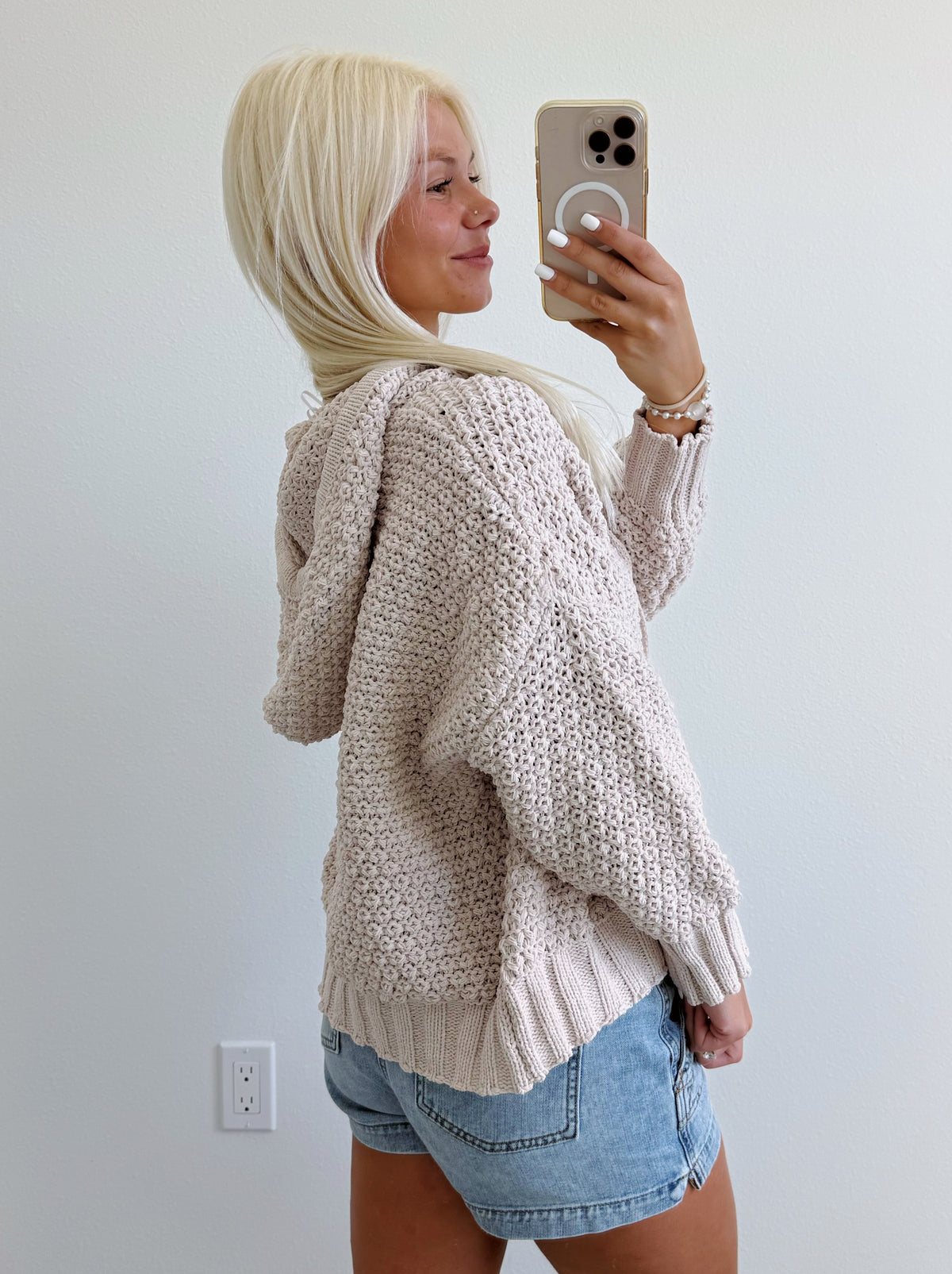 Cable Knit Textured Zip Hoodie Sweater