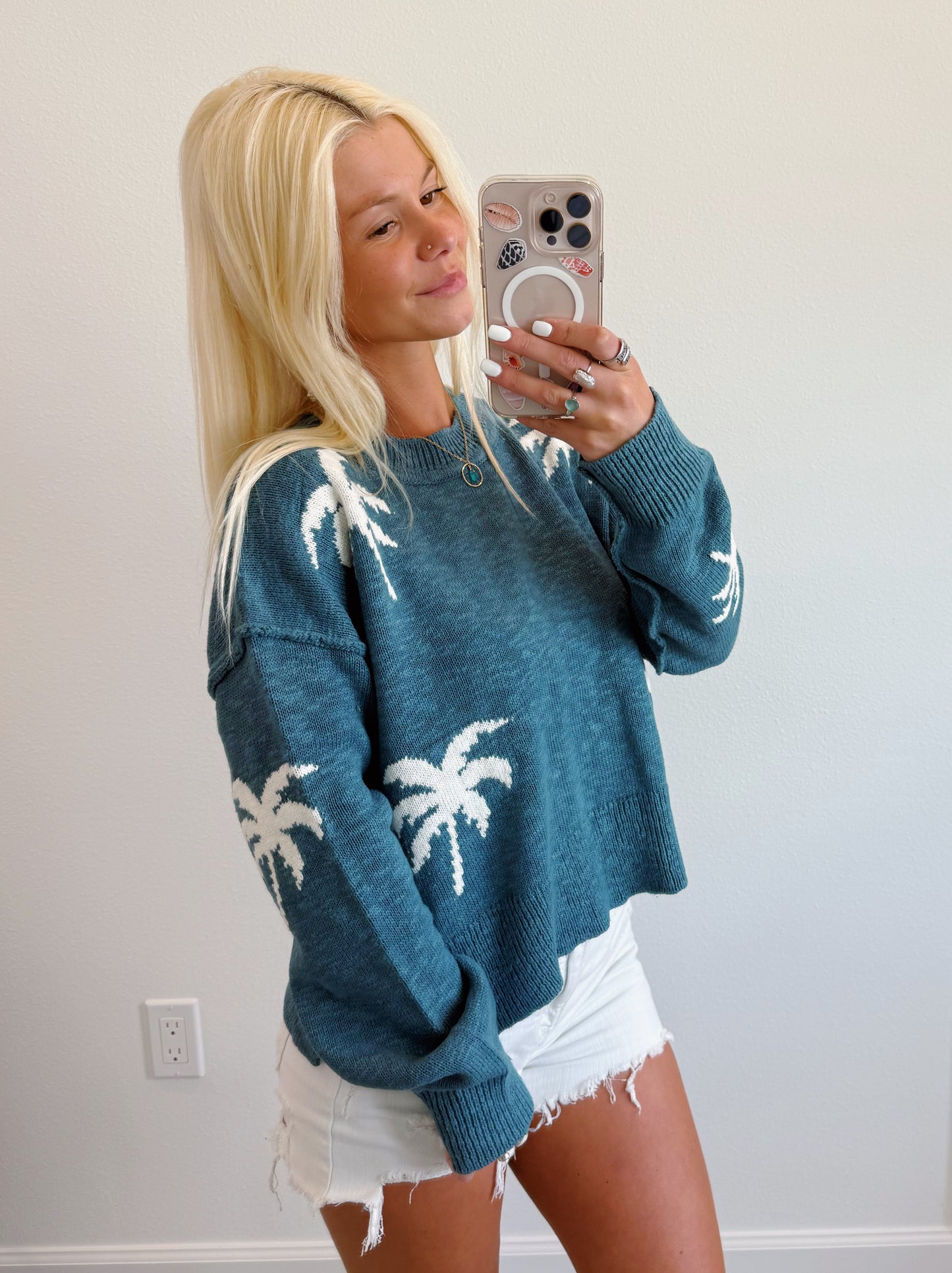 Teal Palm Tree Sweater