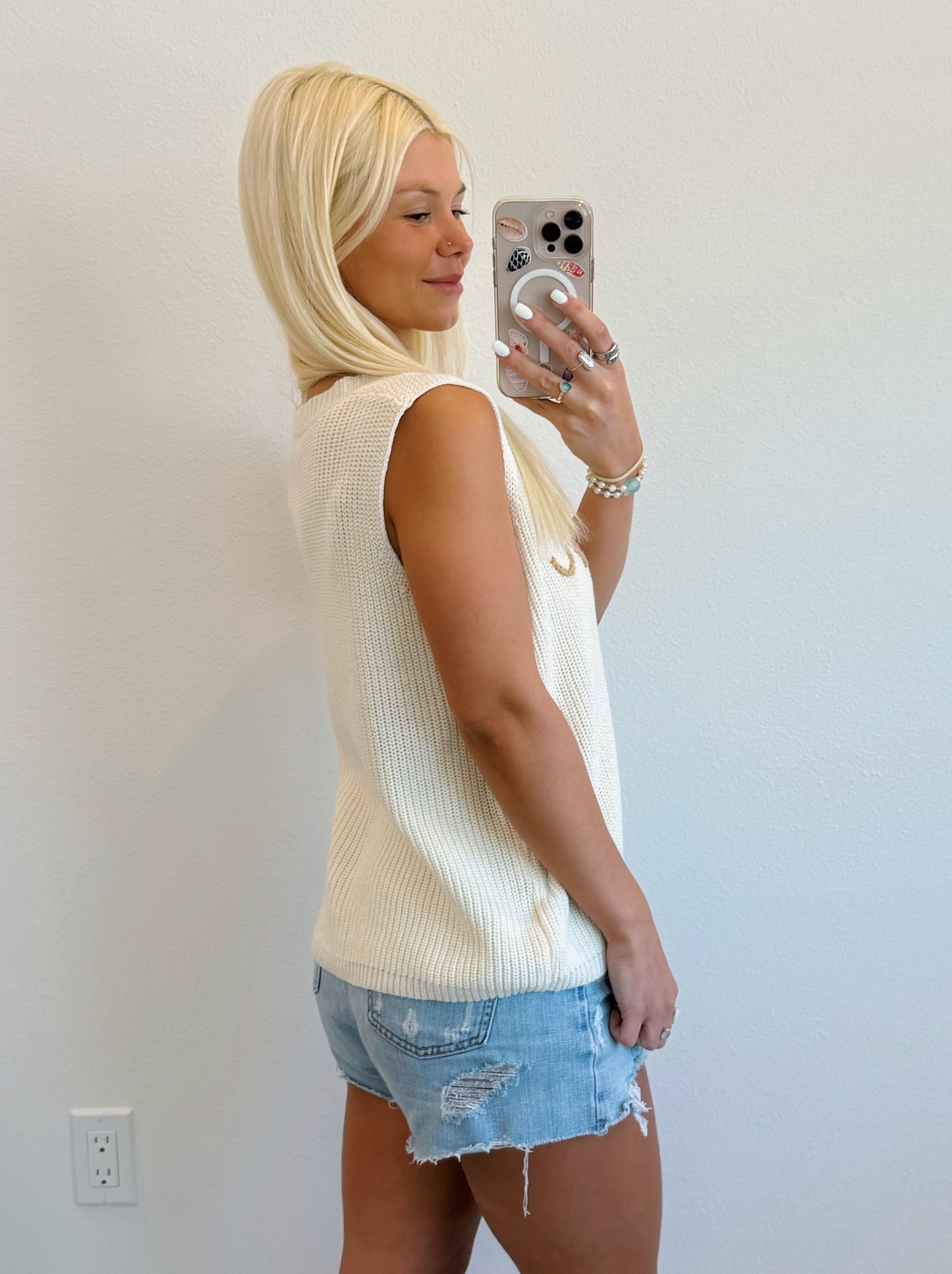 Cream Beach Sweater Tank Top