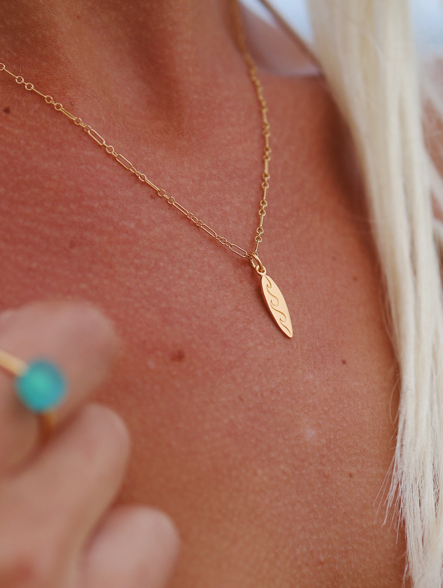 Gold Filled Surfboard Charm Necklace