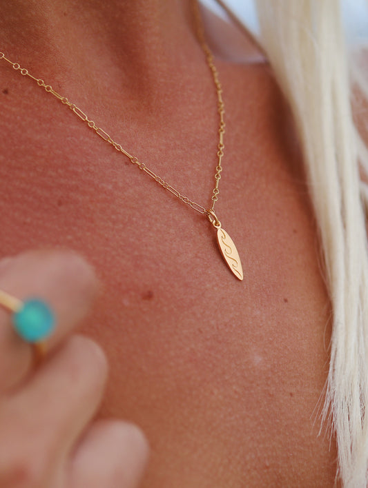 Gold Filled Surfboard Charm Necklace