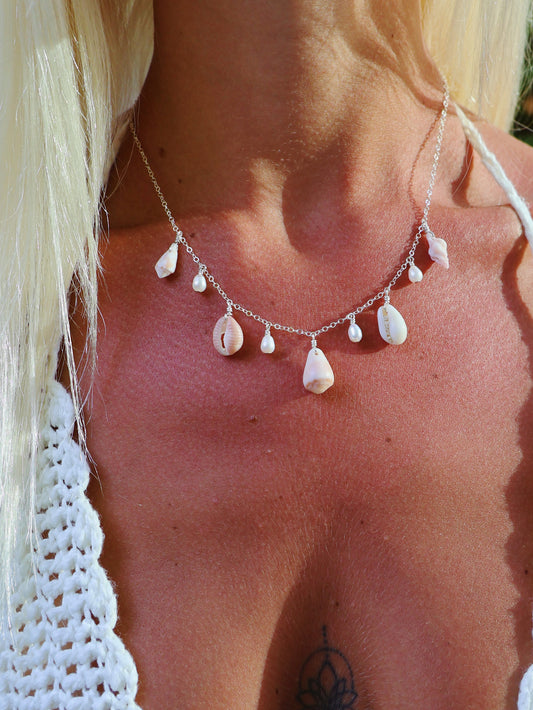 Sterling Silver Pink Shells Baroque Pearl Multi Necklace