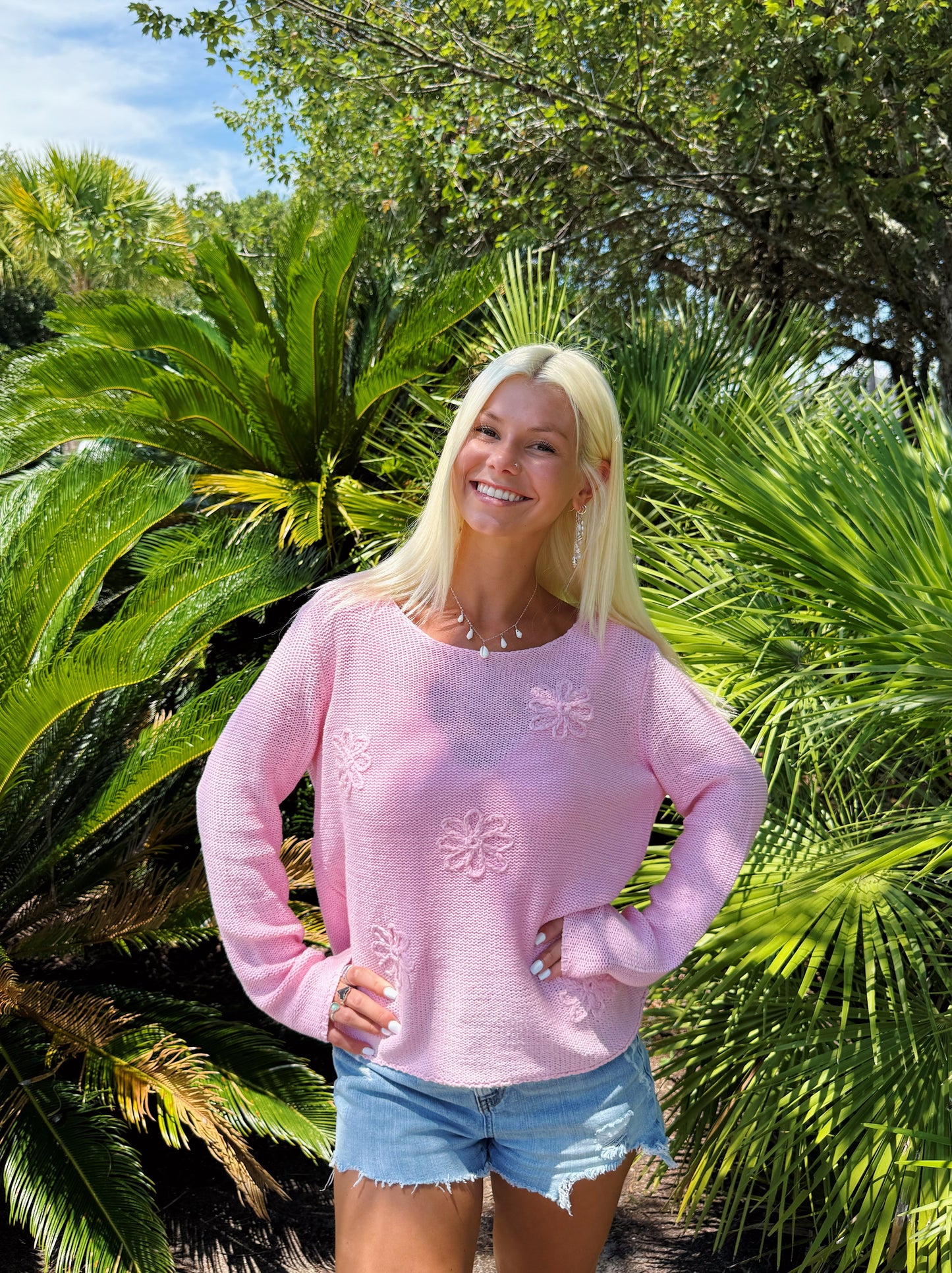 Pink Flower Detail Sweater
