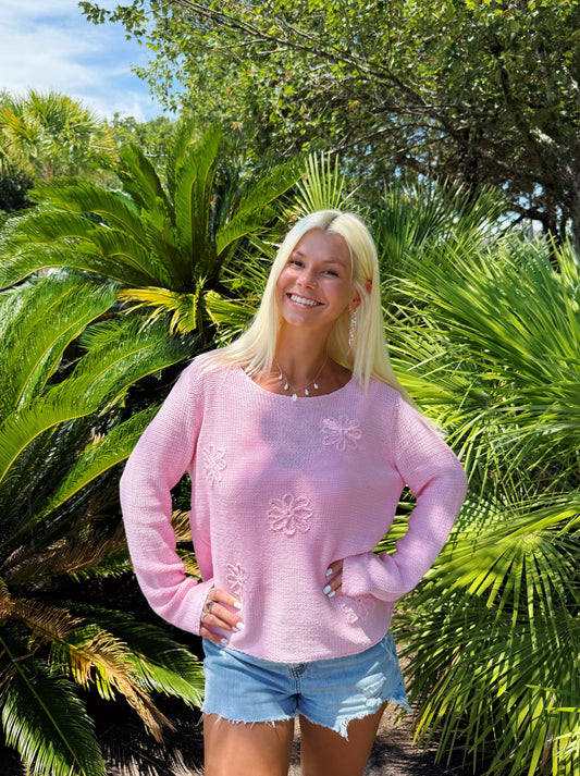 Pink Flower Detail Sweater
