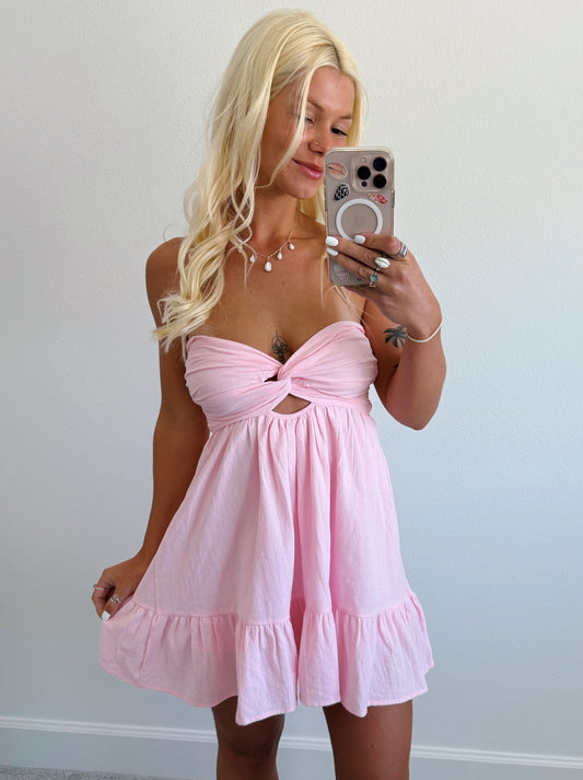 Light Pink Strapless Twist Dress
