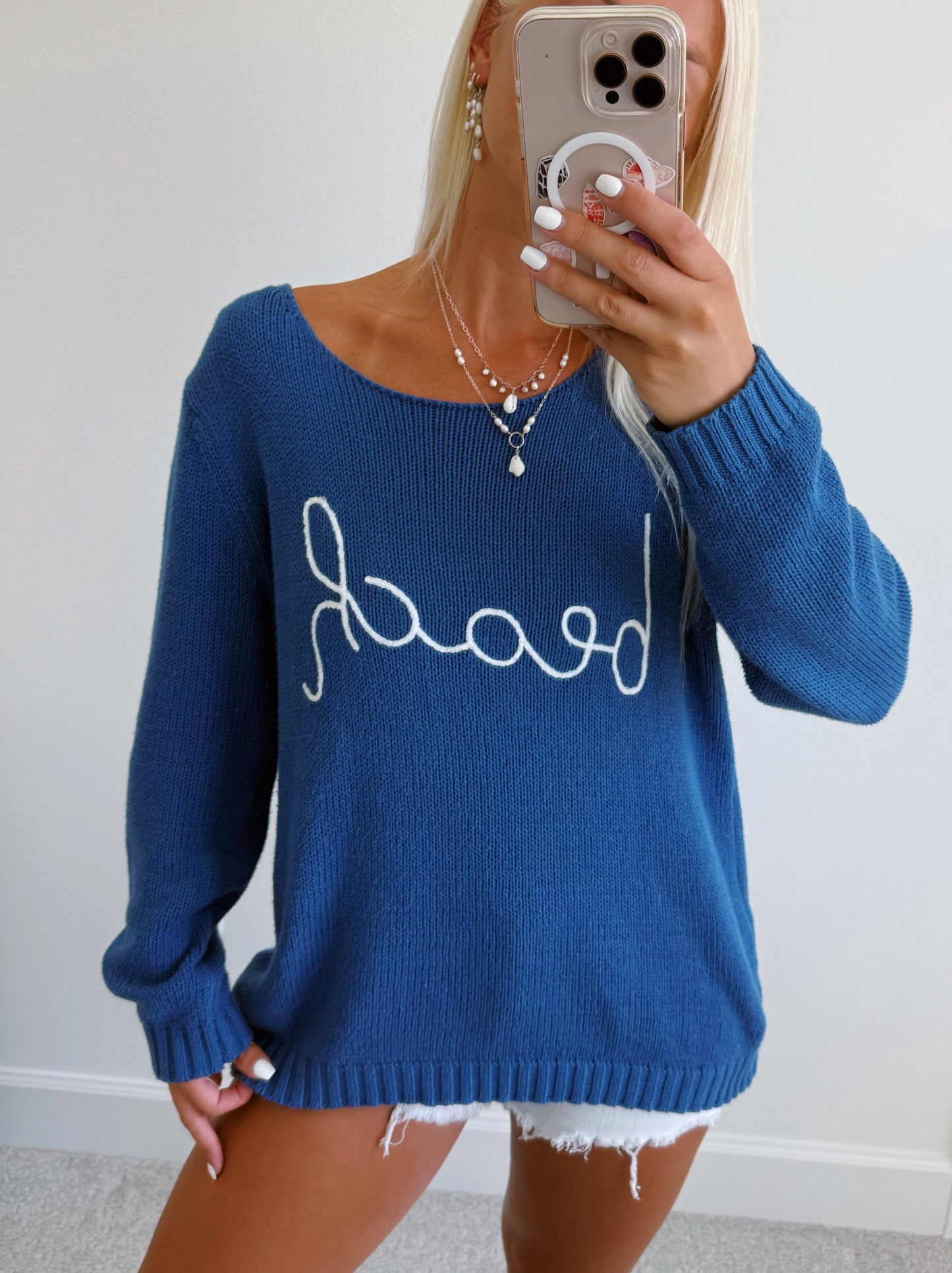 Script Beach Scoop Neck Sweater