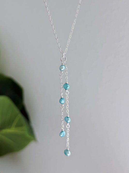 Sterling Silver Mini Turquoise Pearl Double Drop Necklace