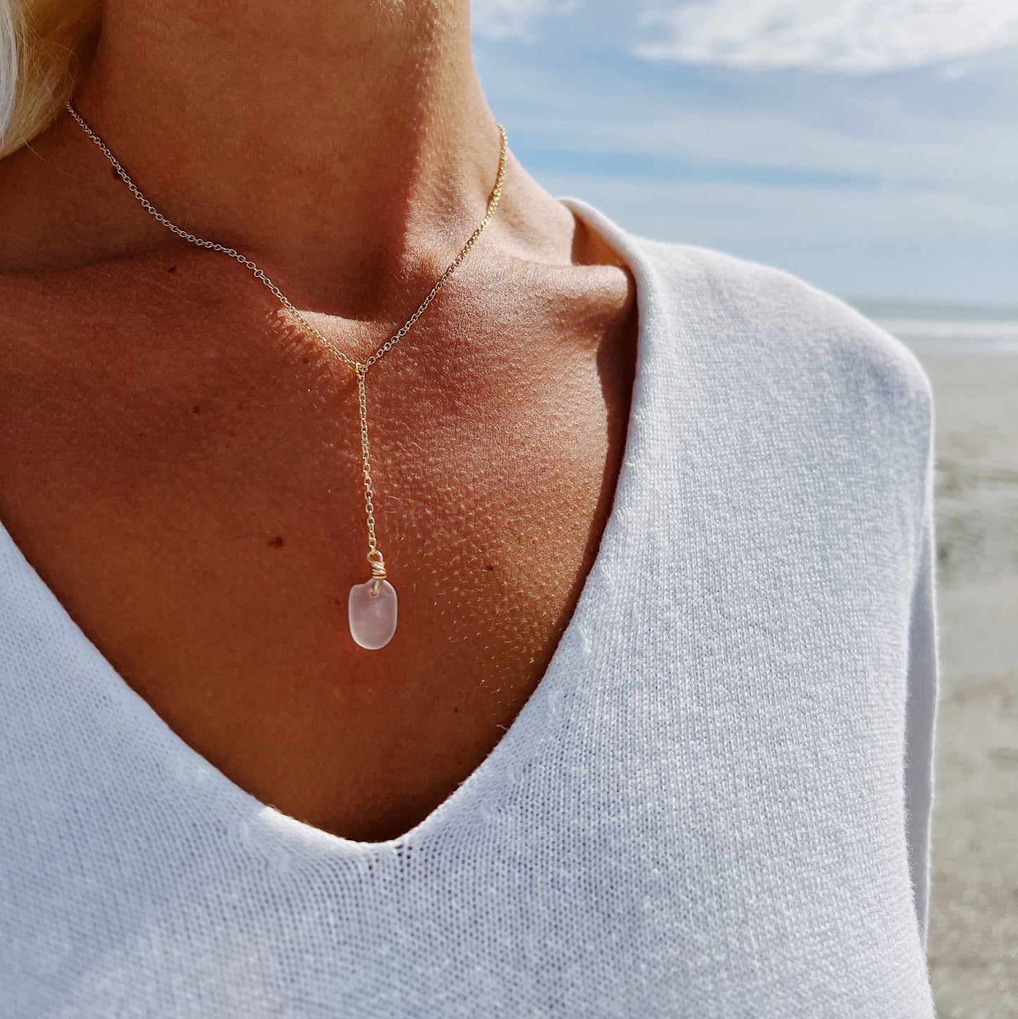 Clear Sea Glass Single Drop Necklace