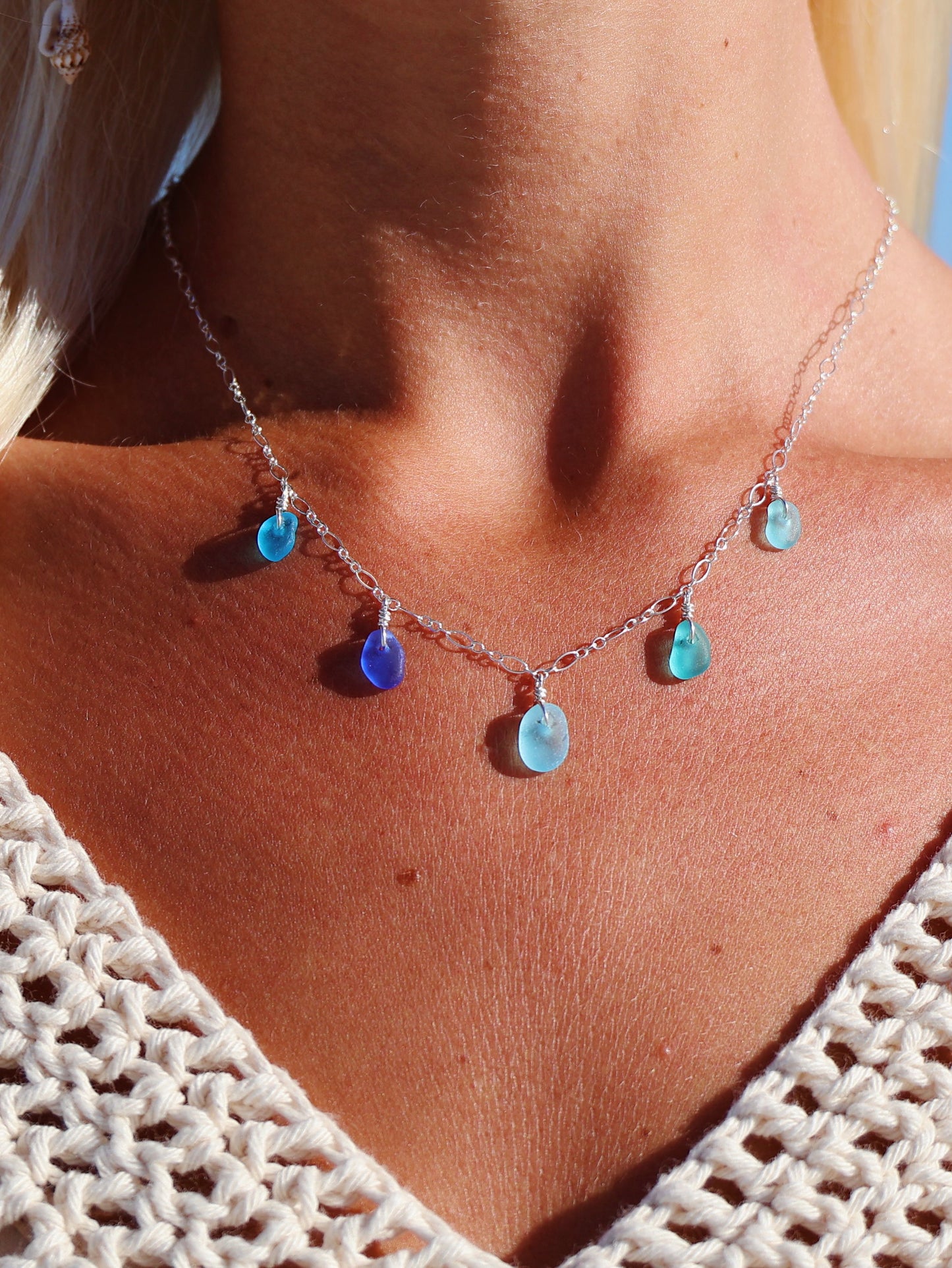 Sterling Silver Mix Blue Sea Glass Multi Necklace