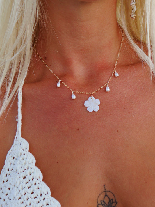 Gold Filled Hibiscus Pearl Multi Necklace