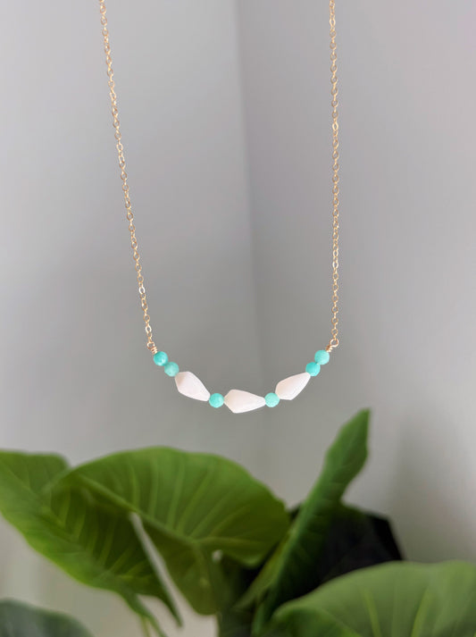 Gold Filled Triple Cone Shell Amazonite Gemstone Necklace