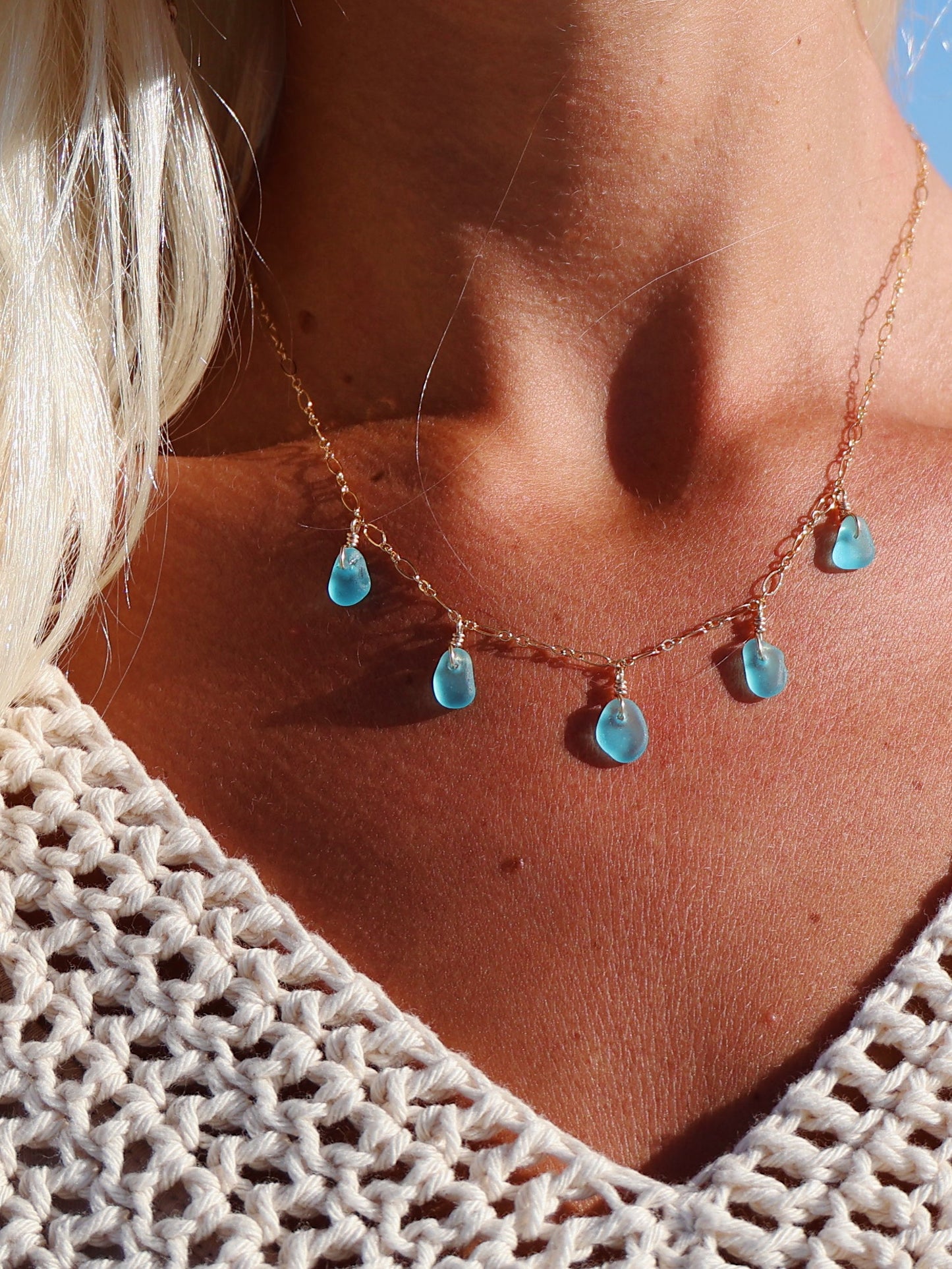 Gold Filled Turquoise Sea Glass Multi Necklace