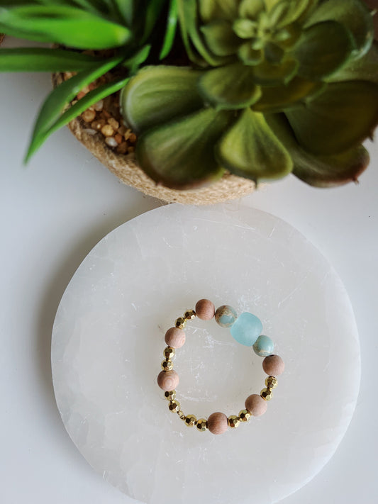 Aqua Sea Glass Beaded Bracelet