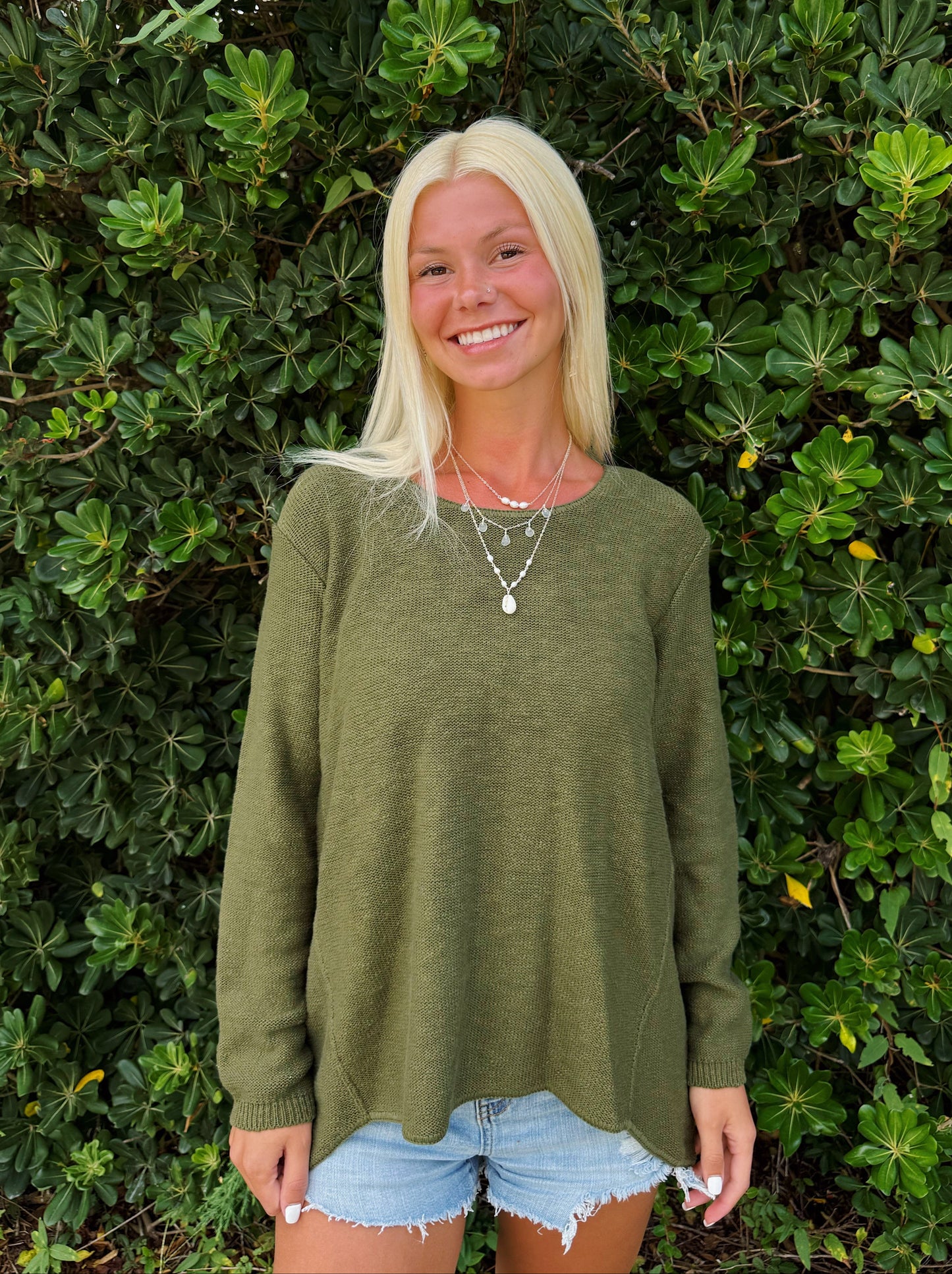 Olive Green Scoop Neck Sweater
