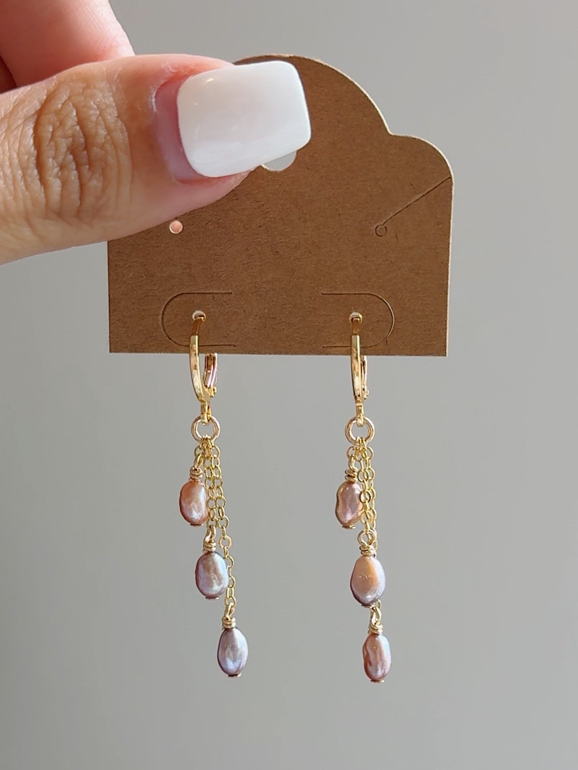 Gold Filled Triple Drop Mermaid Pearl Hoop Earrings