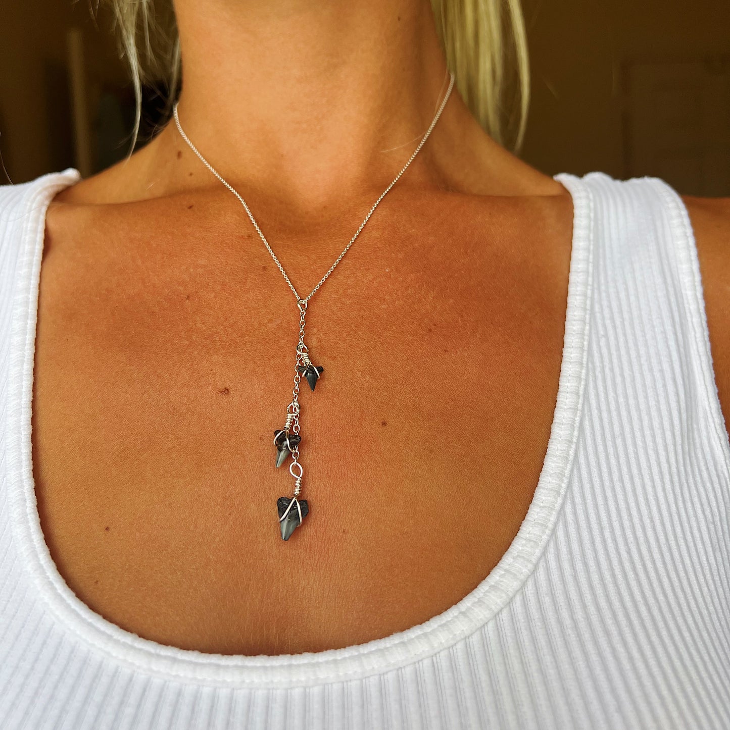 Shark Tooth Silver Drop Necklace