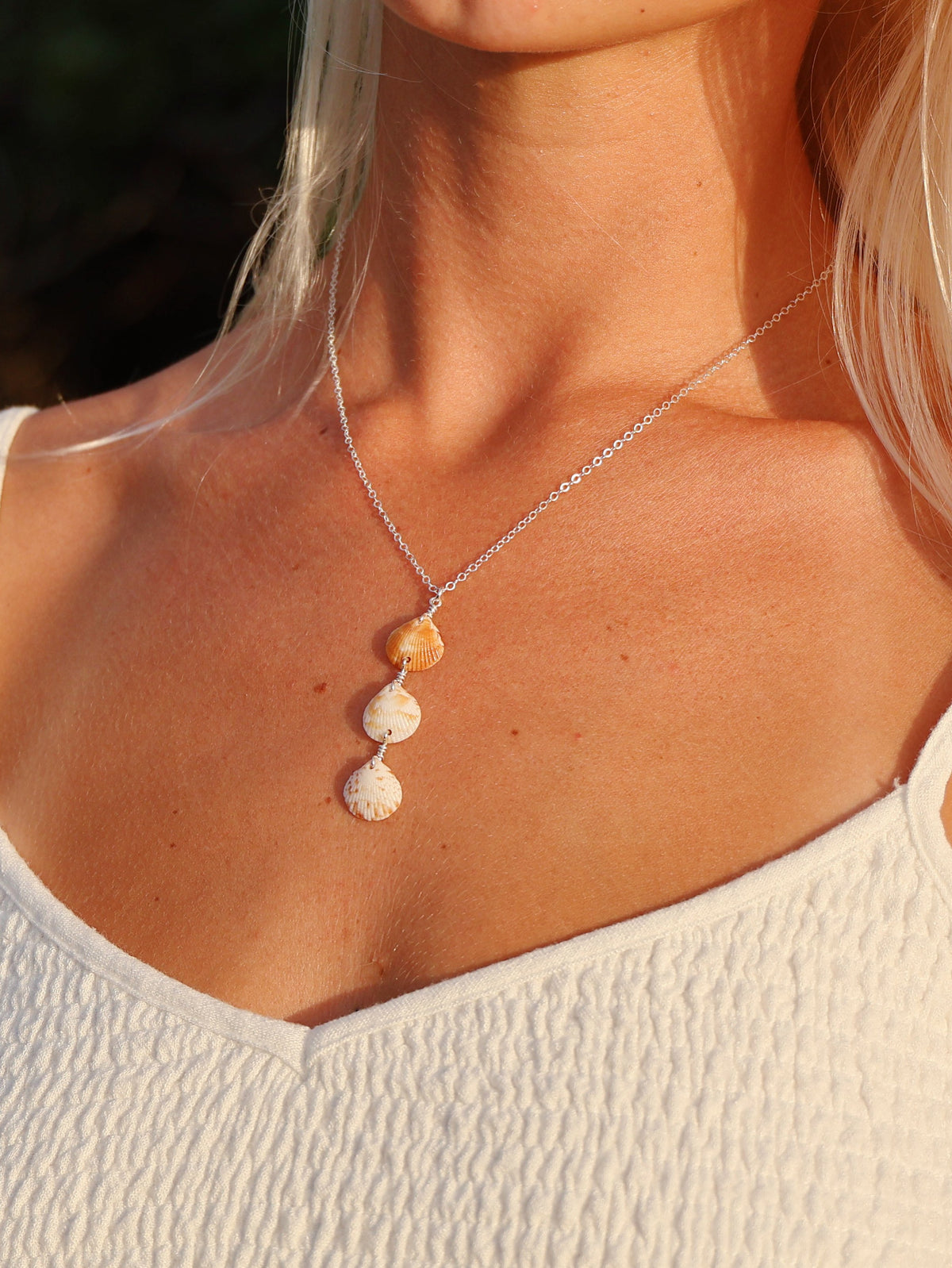 Sterling Silver Stacked Scallop Shell Necklace