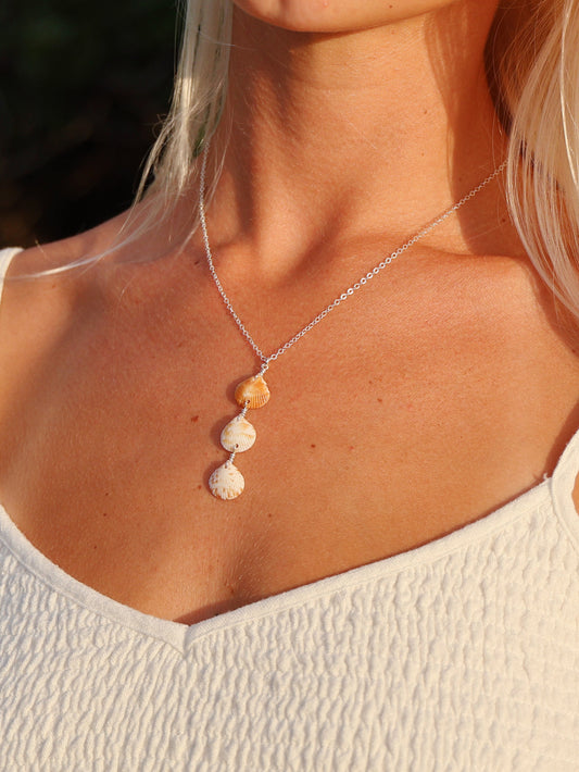 Sterling Silver Stacked Scallop Shell Necklace