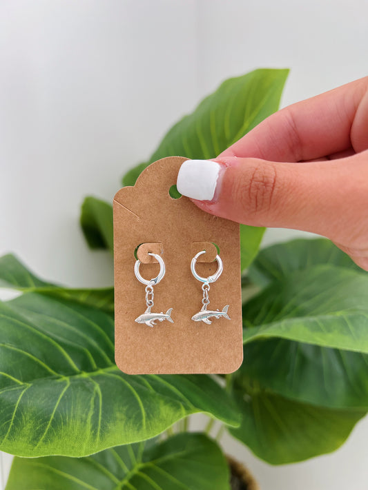 Silver Shark Hoop Earrings