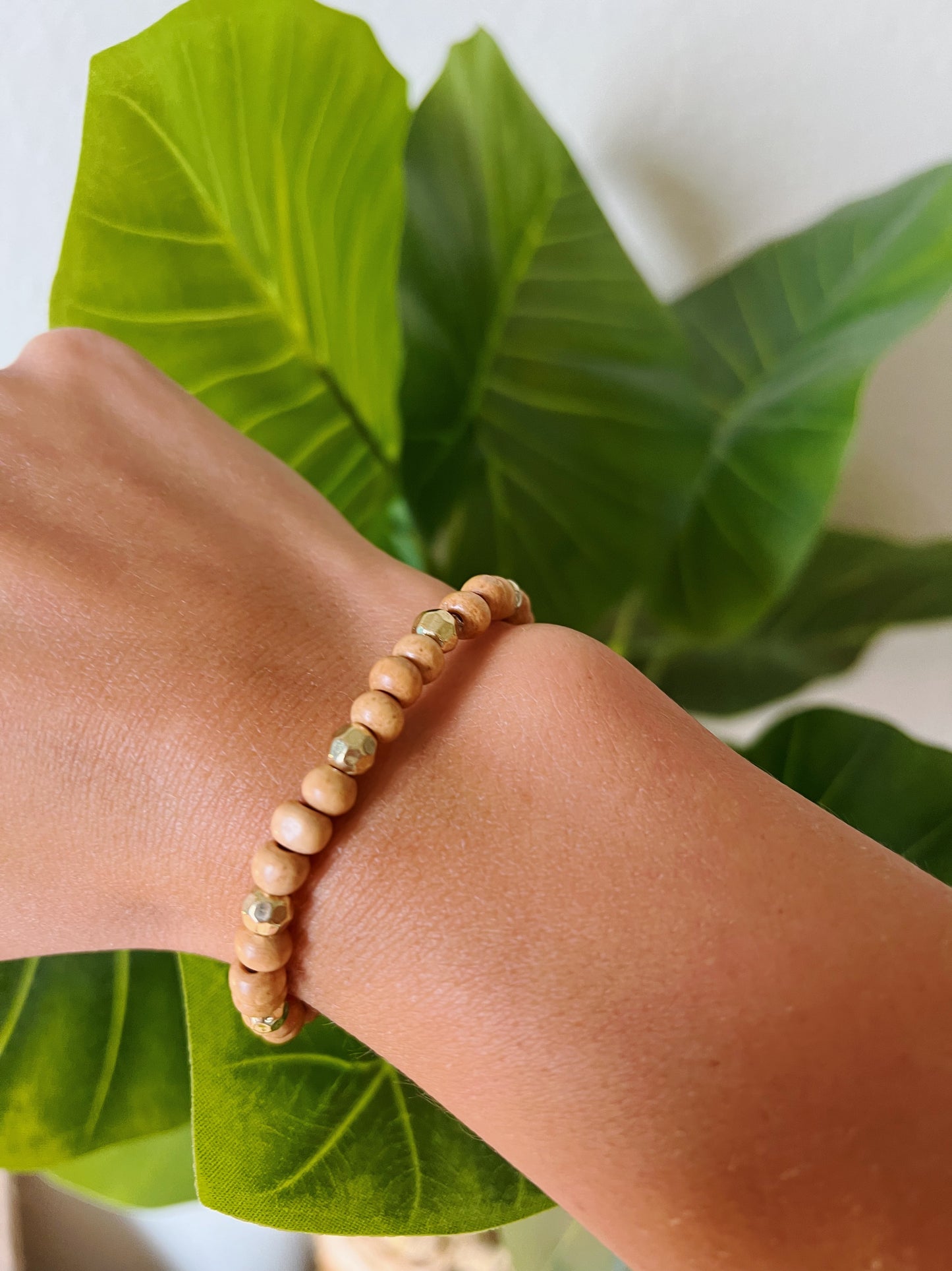 Wooden Gold Accent Beaded Bracelet