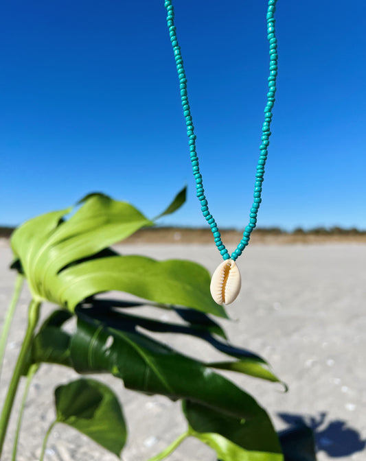 Teal Cowrie Shell Necklace