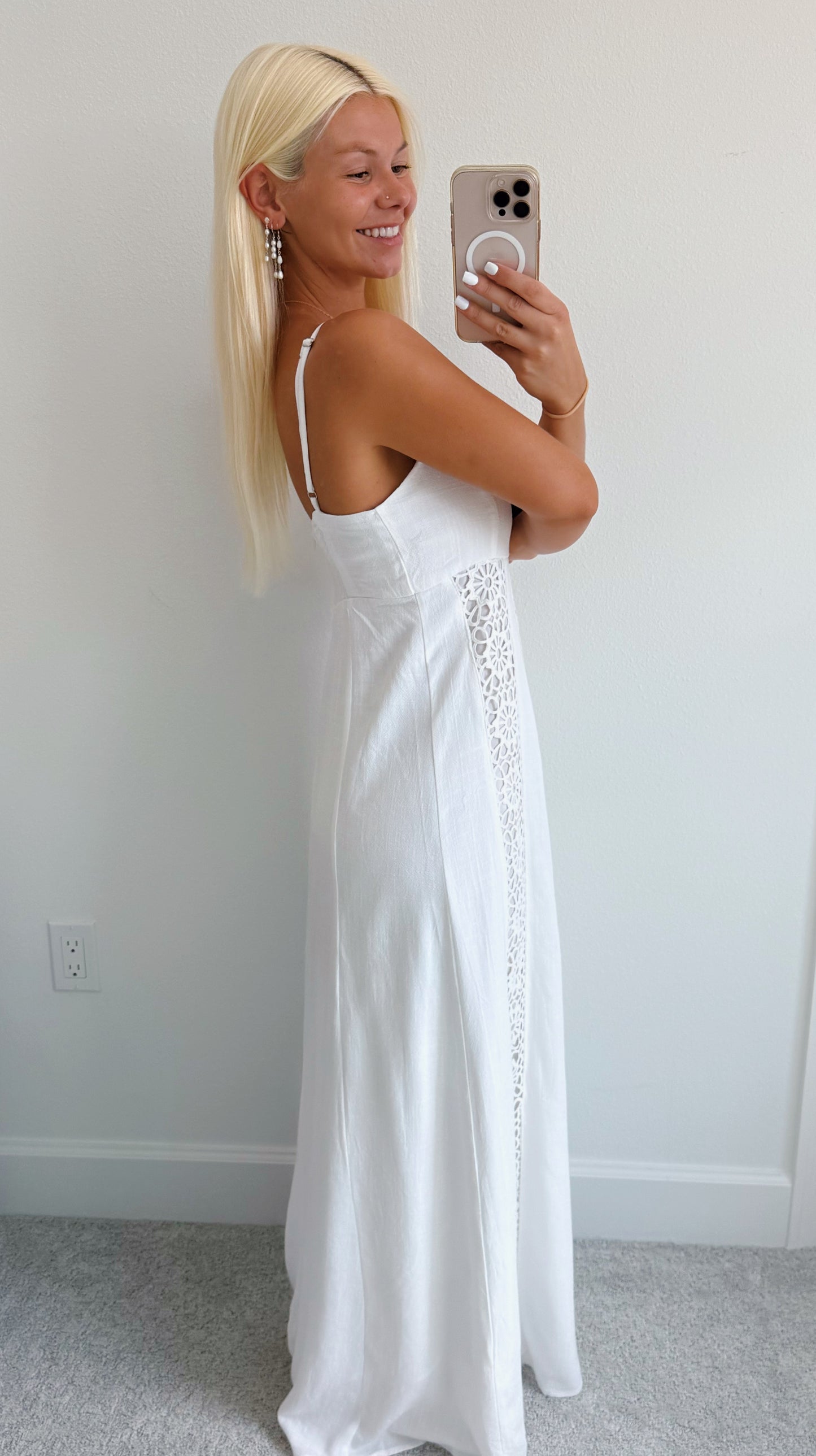 White Boho Crochet Maxi Dress