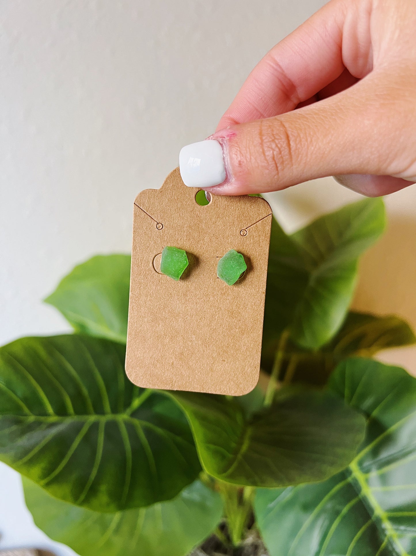 Green Sea Glass Stud Earrings (6 Options)