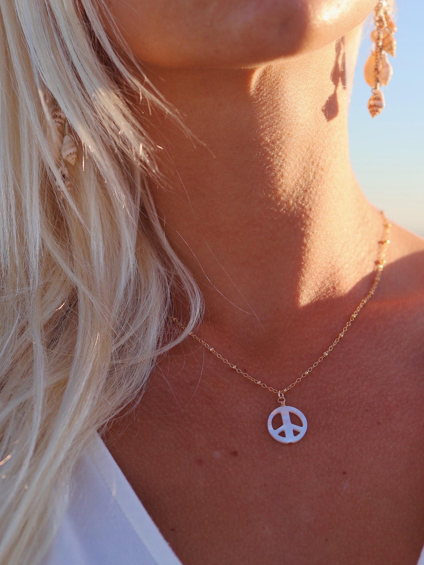 Gold Filled Mother of Pearl Peace Necklace