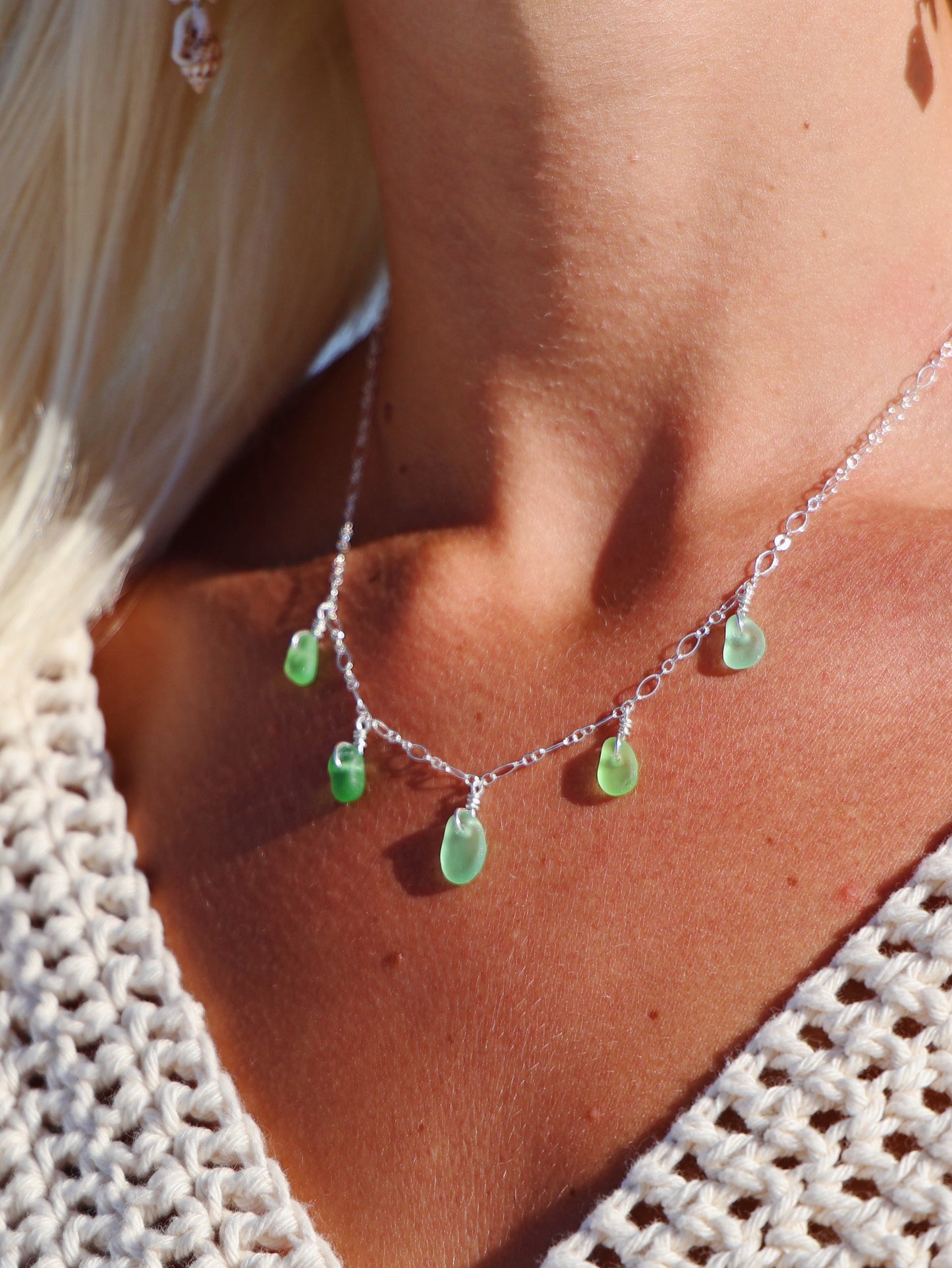 Sterling Silver Mix Green Sea Glass Multi Necklace