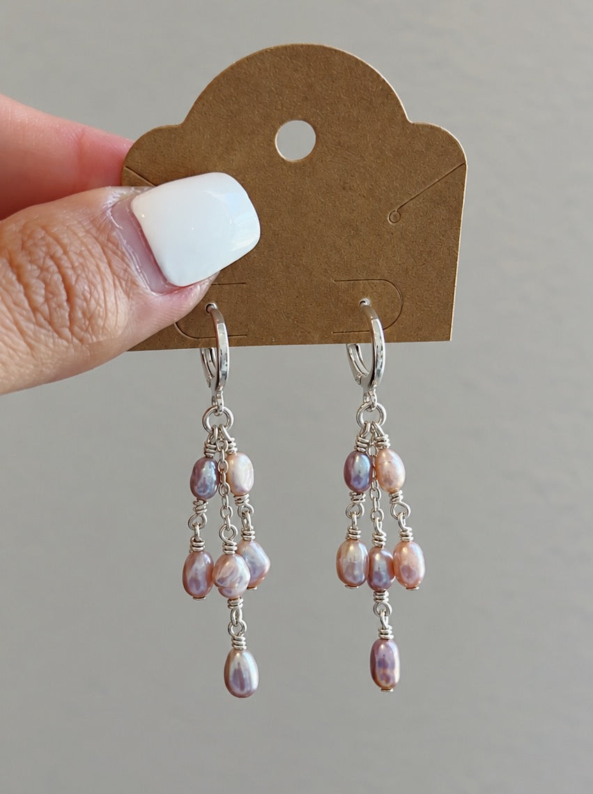 Sterling Silver Mermaid Pearl Chandelier Hoop Earrings