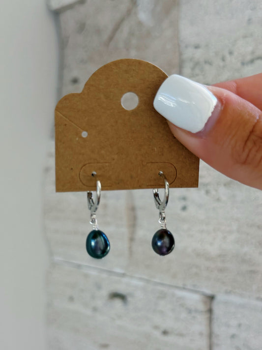 Sterling Silver Tahitian Peacock Pearl Hoop Earrings