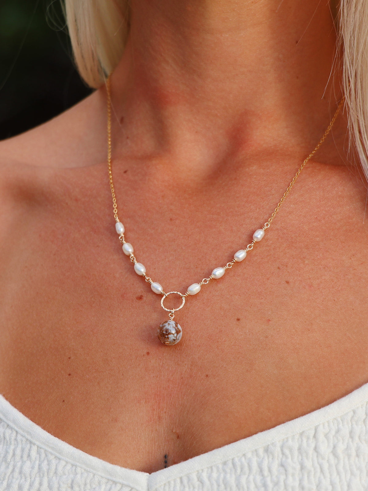 Gold Filled Baroque Pearl Moonstone Necklace