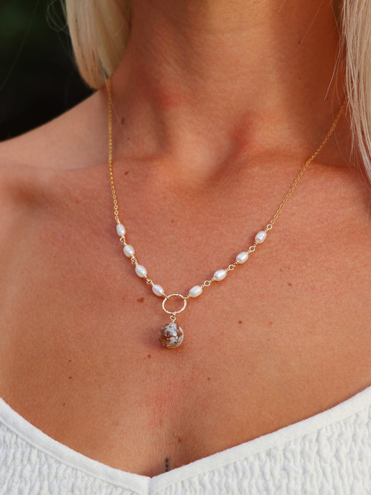 Gold Filled Baroque Pearl Moonstone Necklace