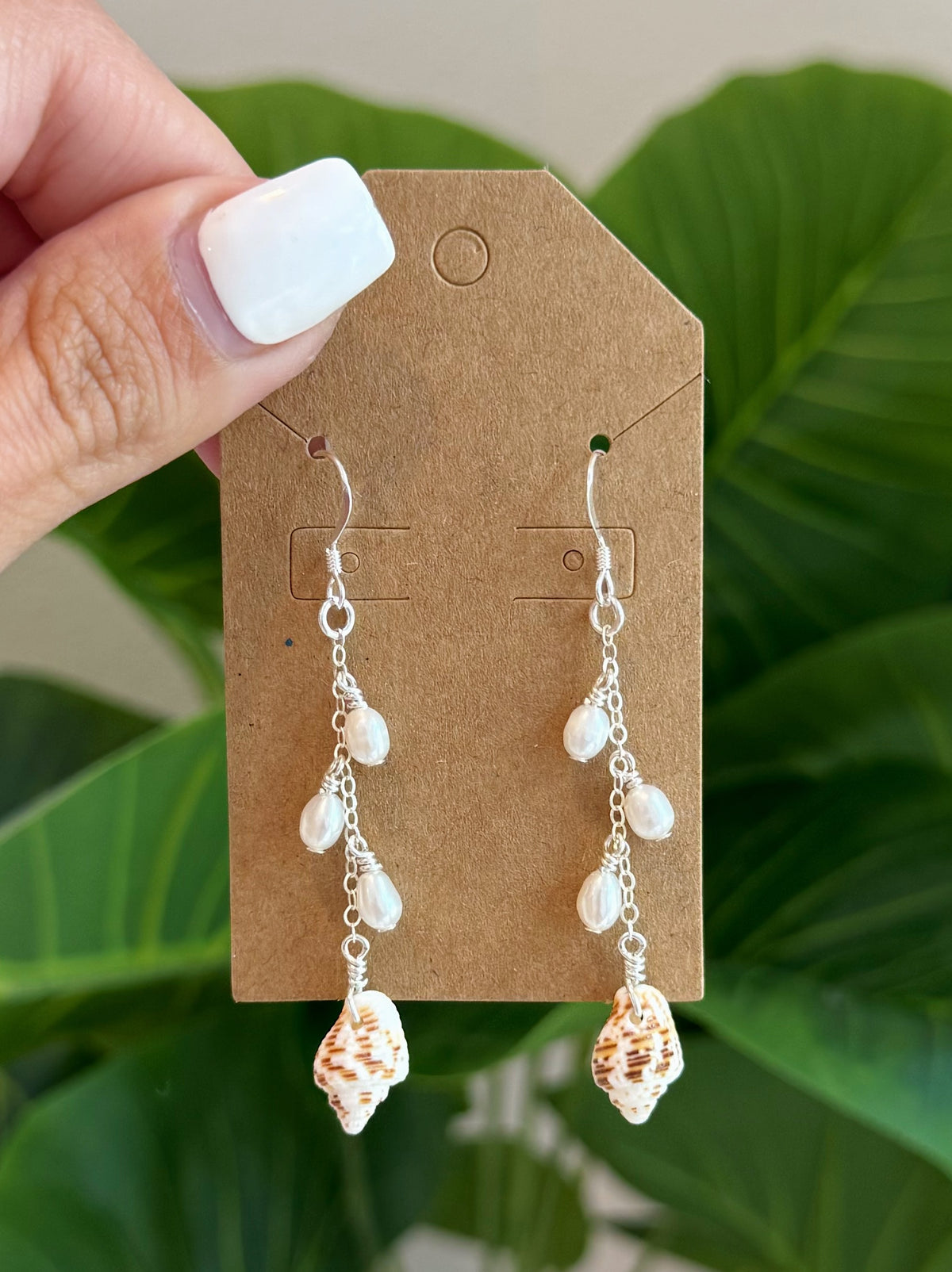 Sterling Silver Pearl & Spiral Shell Dangle Earrings
