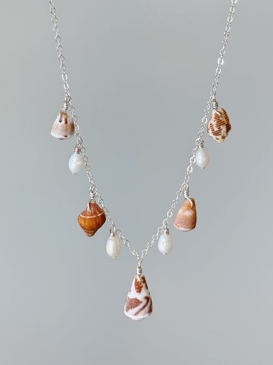 Sterling Silver Brown Neutral Mix Shell Baroque Pearl Multi Necklace