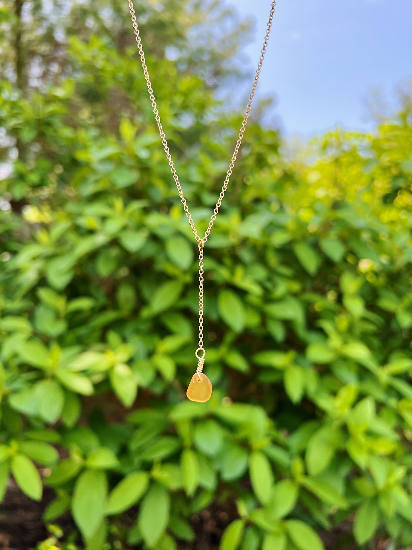 Light Orange Sea Glass Single Drop Necklace