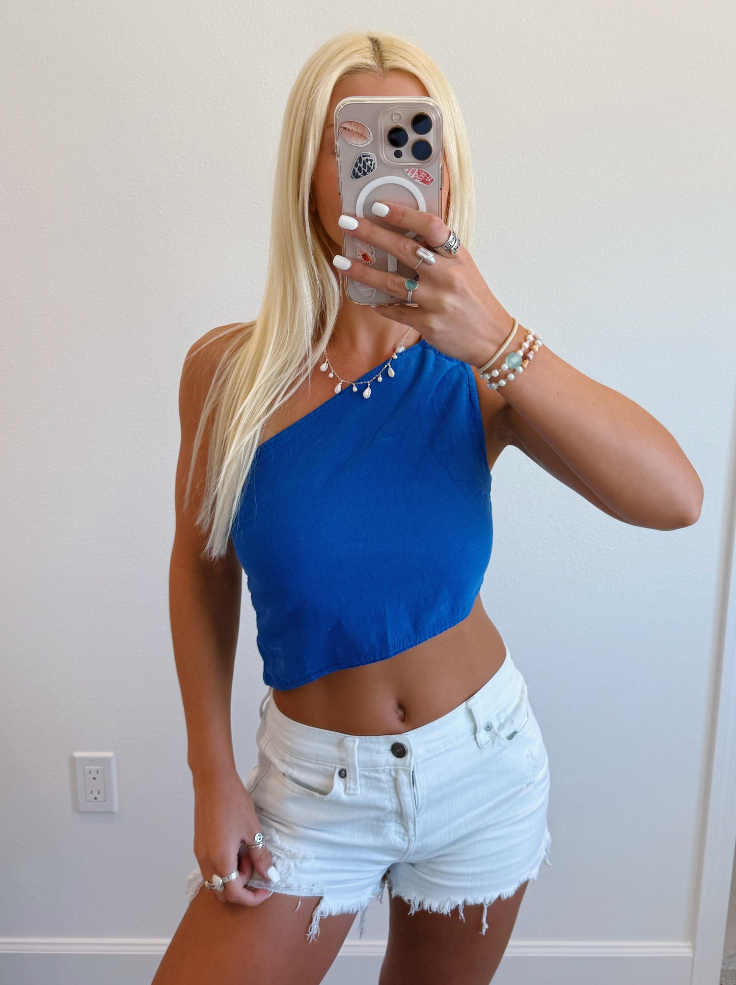 Royal Blue One Shoulder Asymmetrical Top