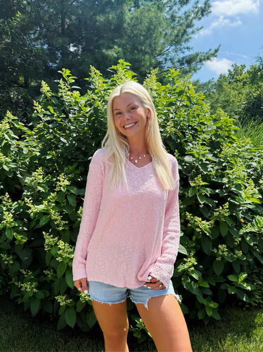 Light Pink V Neck Summer Sweater