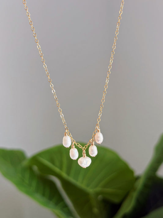 Gold Filled Baroque Pearl Mini Multi Necklace