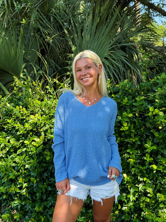 Periwinkle V Neck Summer Sweater