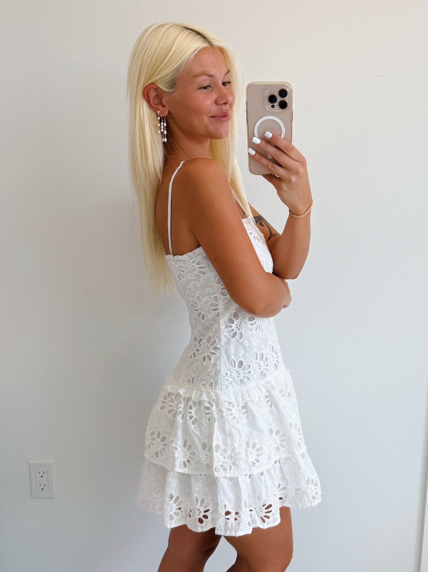 White Floral Eyelet Tiered Mini Dress