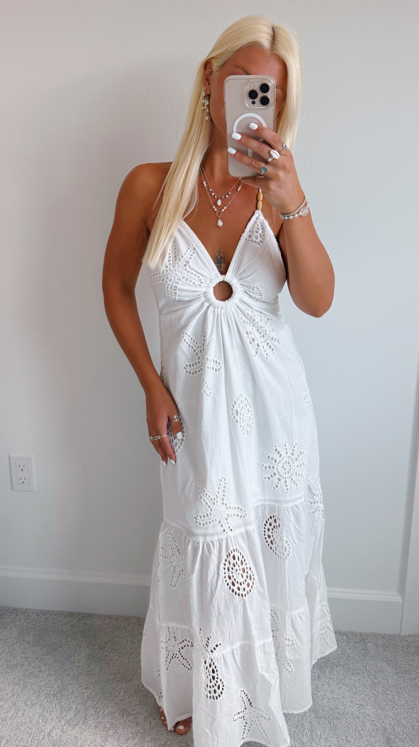 White Ocean Eyelet Maxi Dress