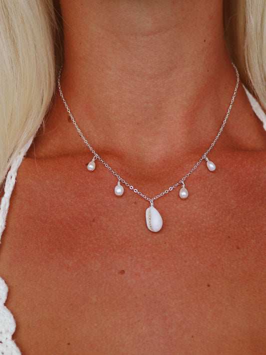 Sterling Silver Cowrie Shell & Baroque Pearl Multi Necklace